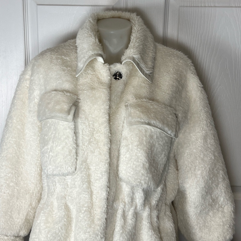 Maeve Anthropologie cinch waist snap front white faux fur jacket small - Picture 4 of 11